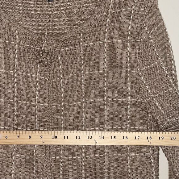 Alex Marie Brown Cardigan L Wool Sweater Flower Button White Grid Long Sleeve - Picture 6 of 12